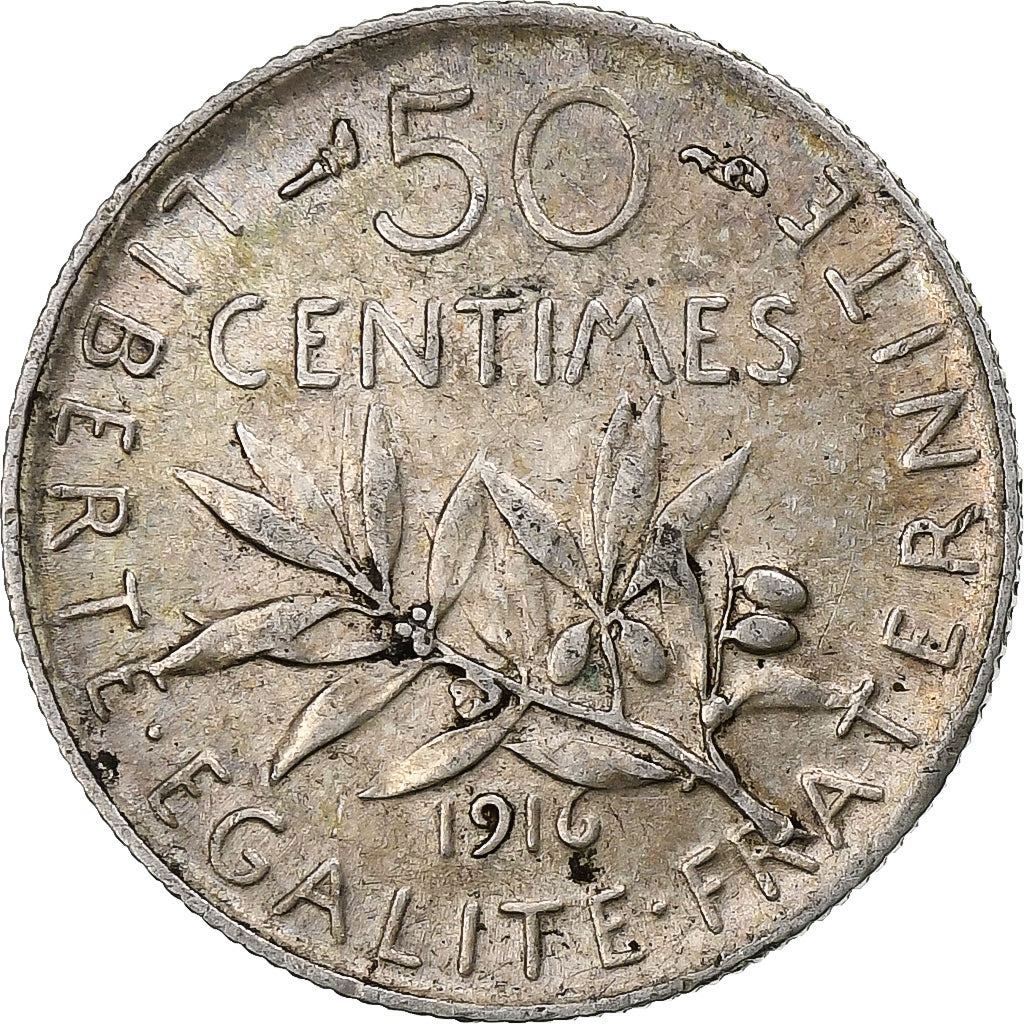 France, 50 Centimes, Semeuse, 1916, Paris, Silver, EF(40-45)