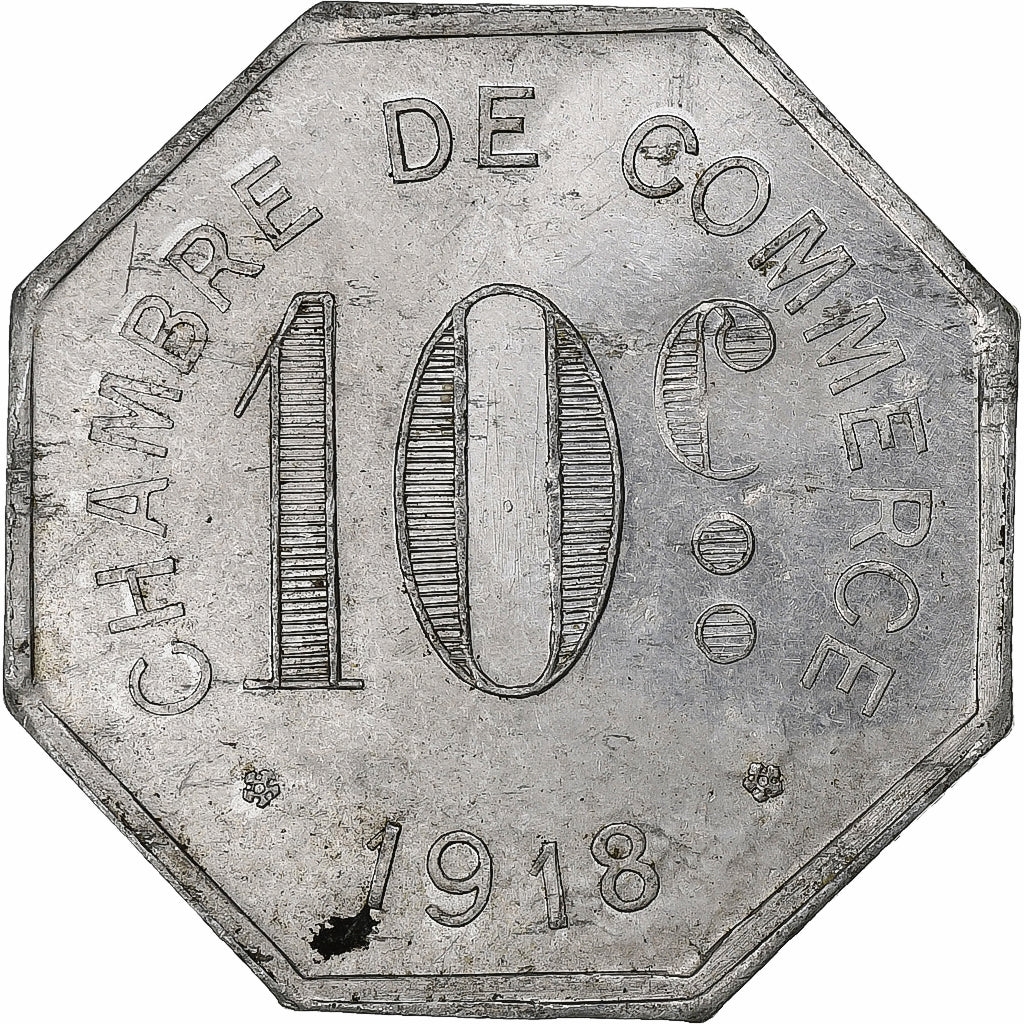 Francja, Chambre de commerce de Rouen, 10 Centimes, 1918, AU(55-58), Aluminium