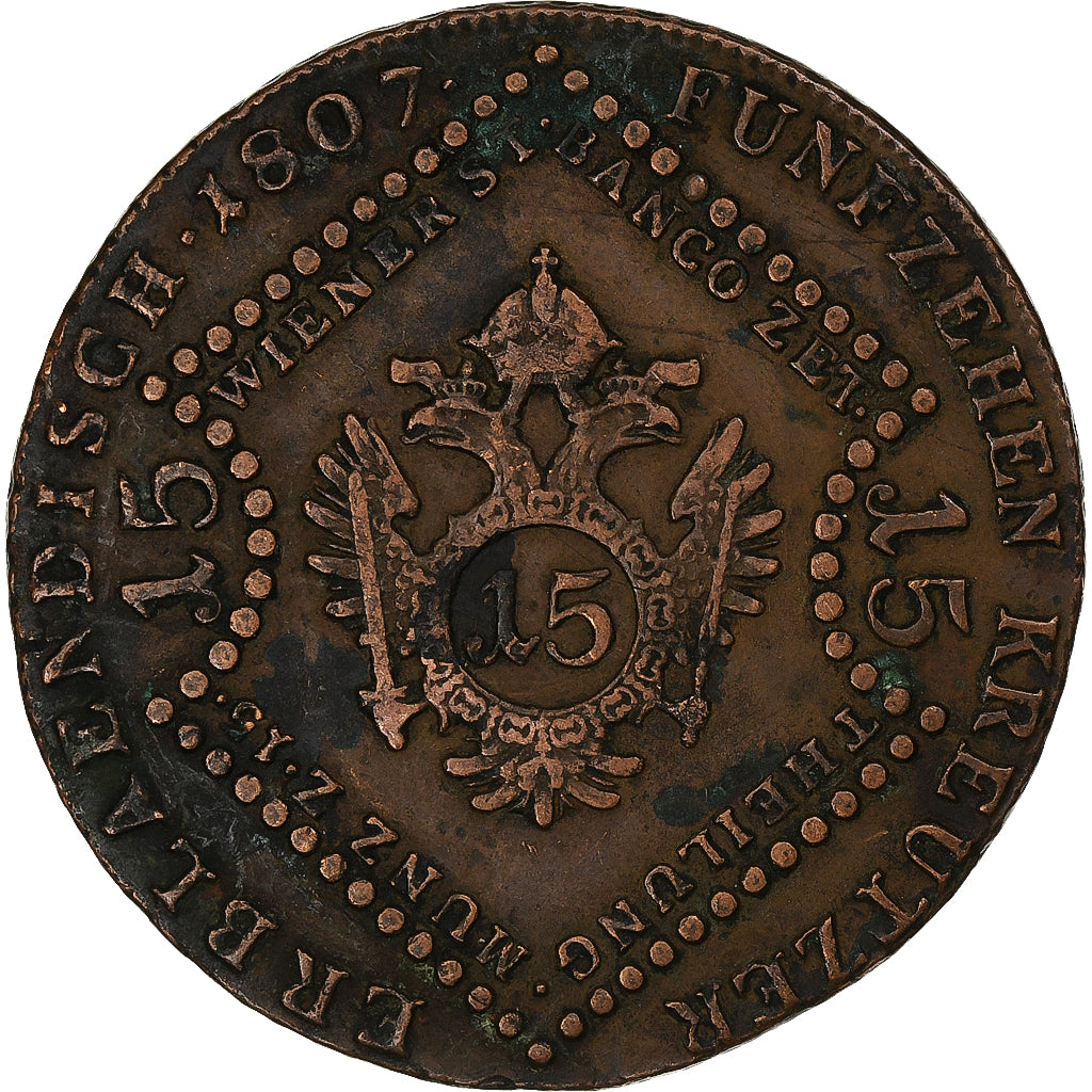 Austria, Franz I, 15 Kreuzer, 1807, Kremnica, Copper, VF(30-35)