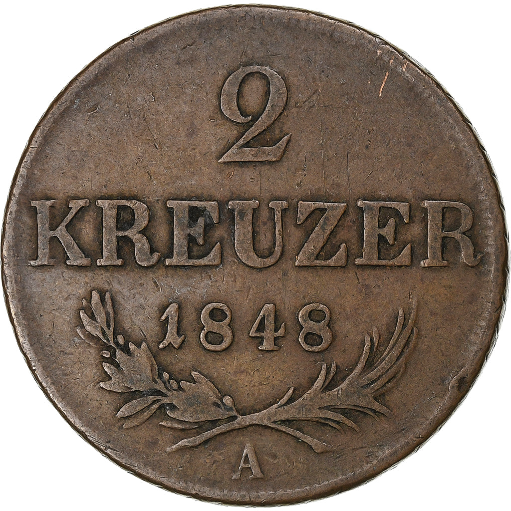 Austria, Franz Joseph I, 2 Kreuzer, 1848, Vienna, Miedź, VF(20-25)