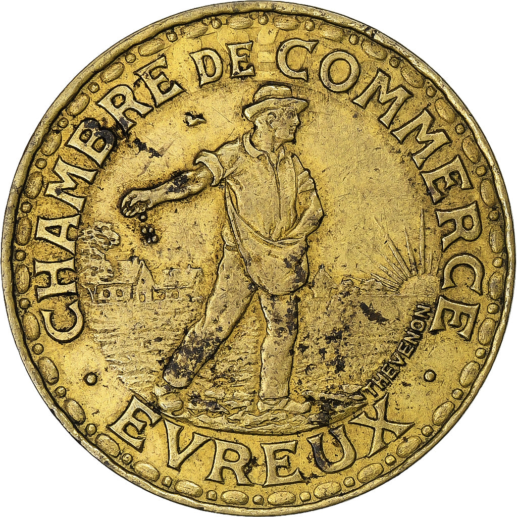 France, Chambre de commerce d'Evreux, 2 Francs, 1922, TTB, Laiton