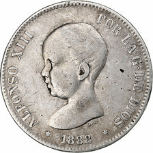 Spain, Alfonso XIII, 5 Pesetas, 1888, Madrid, Silver, VF(20-25)