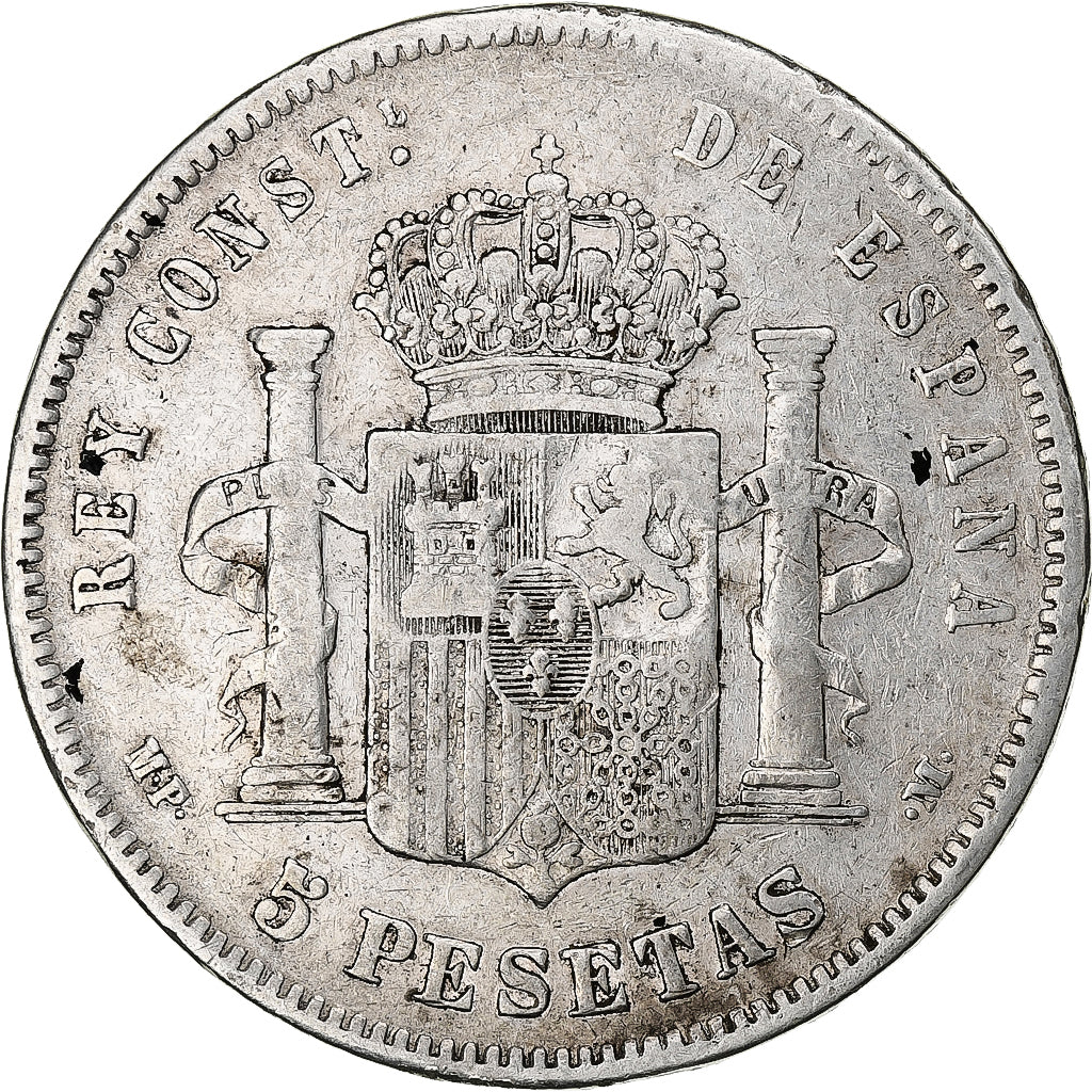 Spain, Alfonso XIII, 5 Pesetas, 1888, Madrid, Silver, VF(20-25)