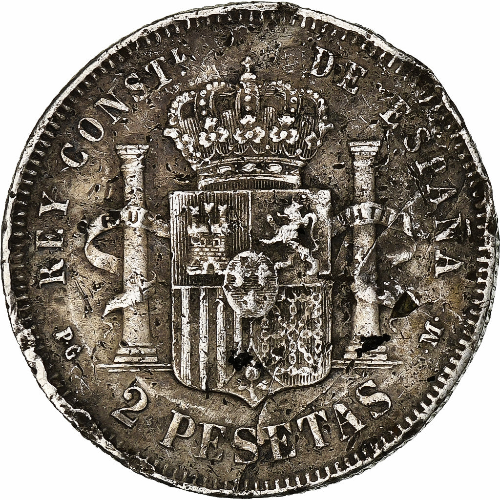 España, Alfonso XIII, 2 Pesetas, 1891, Madrid, Plata, BC+