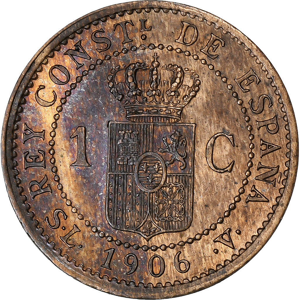 Spain, Alfonso XIII, Centimo, 1906, Madrid, Bronze, MS(60-62)