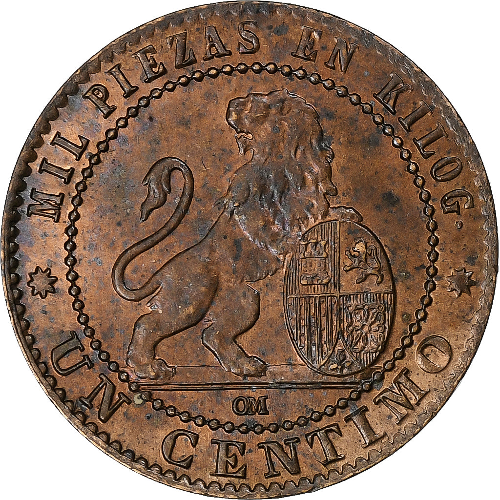 Spain, Provisional Government, 1 Centimo, 1870, Madrid, Bronze, AU(50-53)
