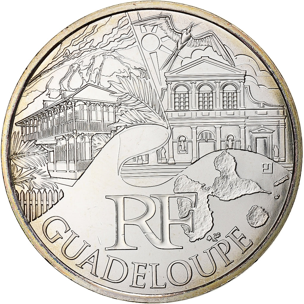 France, 10 Euro, Guadeloupe, 2011, Pessac, Silver, MS(63)