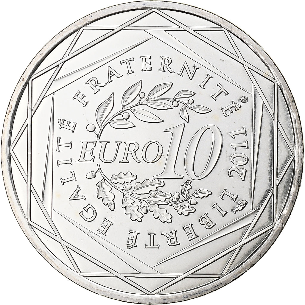 France, 10 Euro, Guadeloupe, 2011, Pessac, Silver, MS(63)