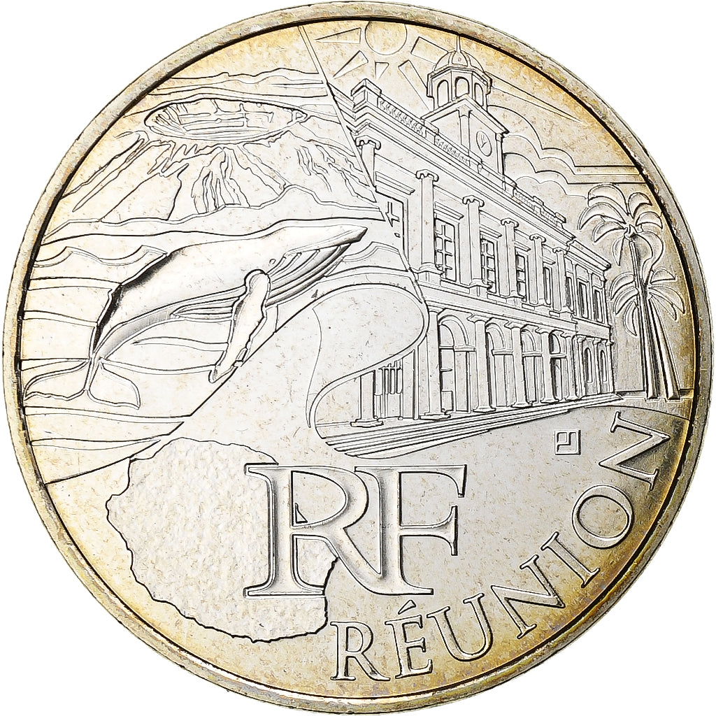 França, 10 Euro, Réunion, 2011, Pessac, Prata, MS(63)