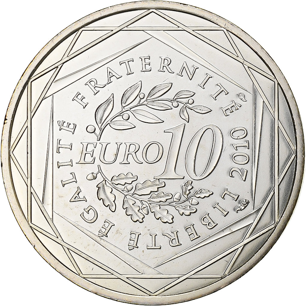 France, 10 Euro, Réunion, 2010, Pessac, Silver, MS(63)
