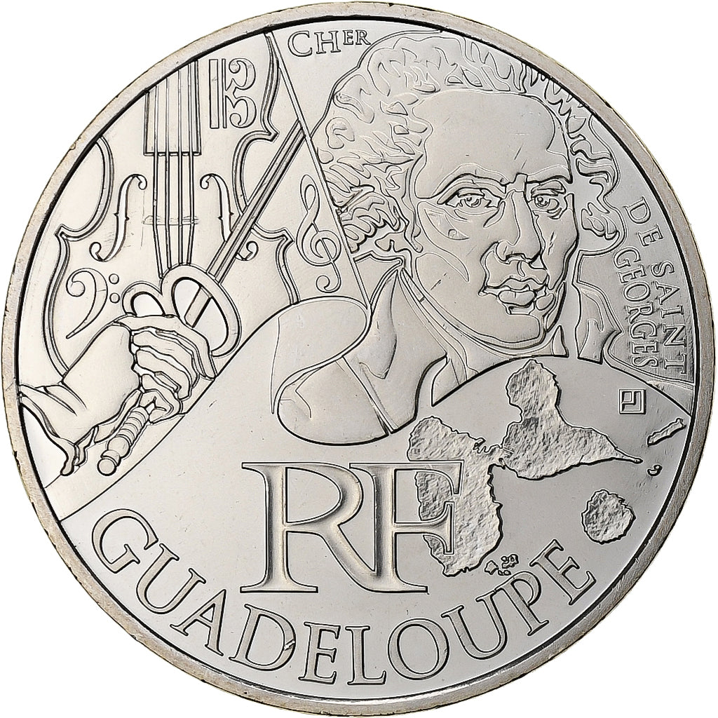 France, 10 Euro, Guadeloupe, 2012, Pessac, Silver, MS(63)