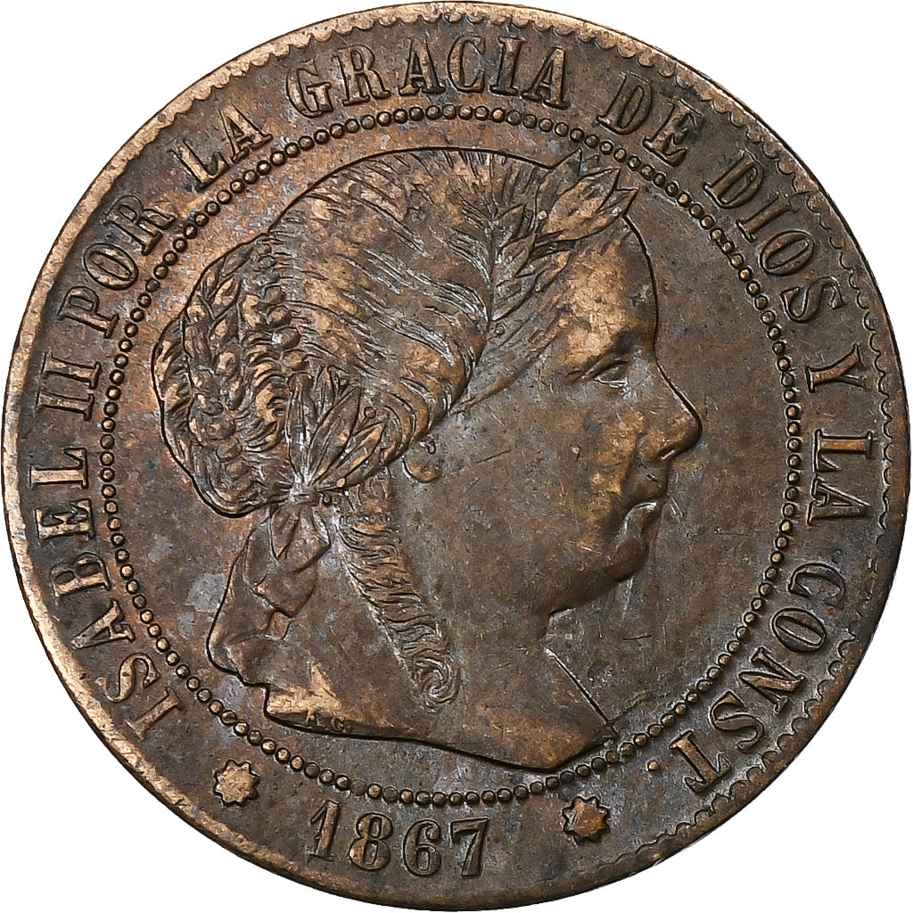 Spanje, Isabel II, 1/2 Centimo, 1867, Madrid, Bronzen, ZF+