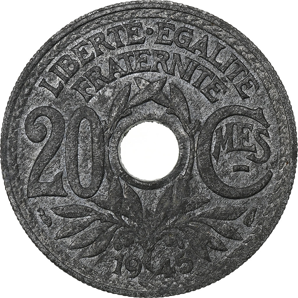 France, 20 Centimes, 1945, Paris, Zinc, VF(20-25)