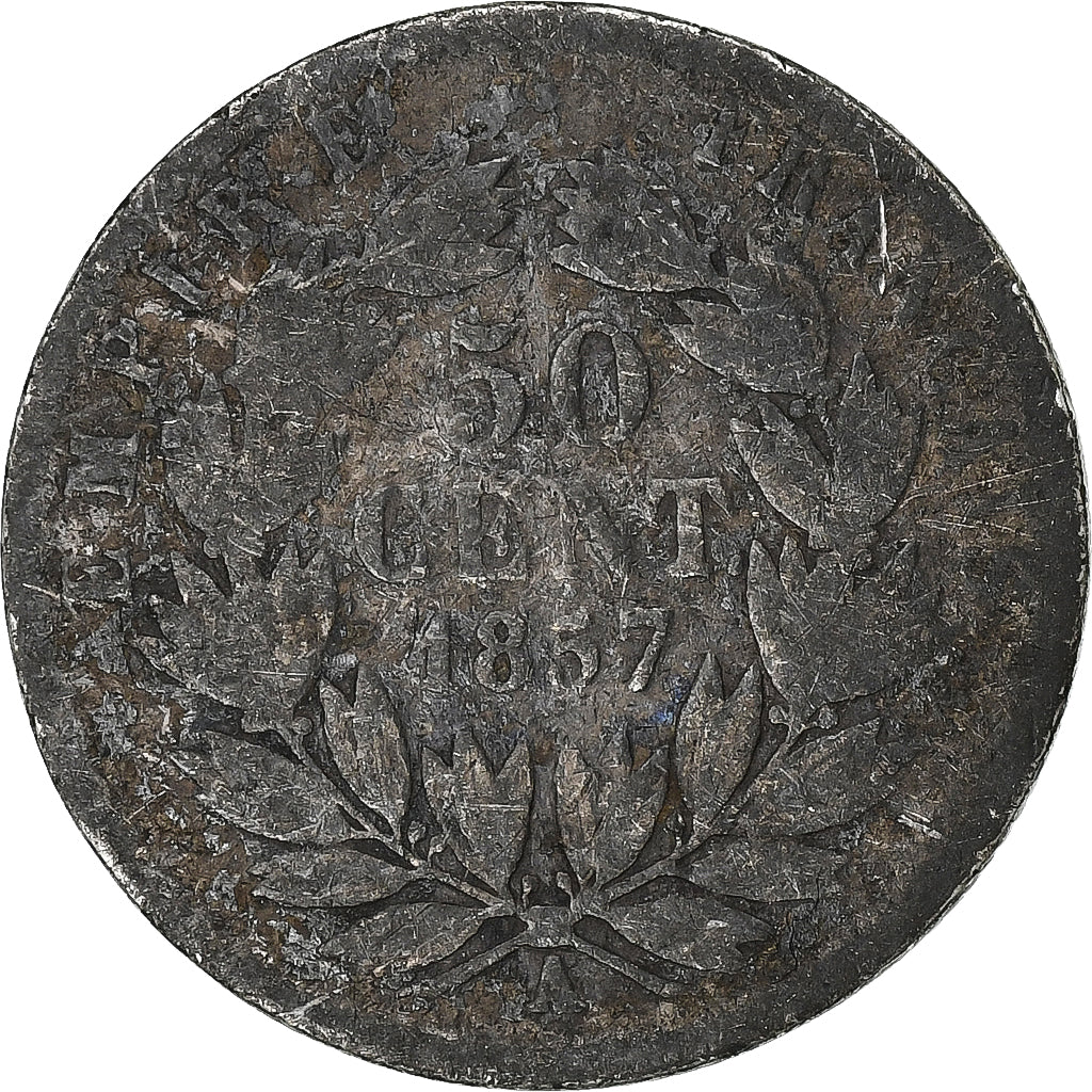 Francja, Napoleon III, 50 Centimes, 1857, Paris, Srebro, F(12-15)