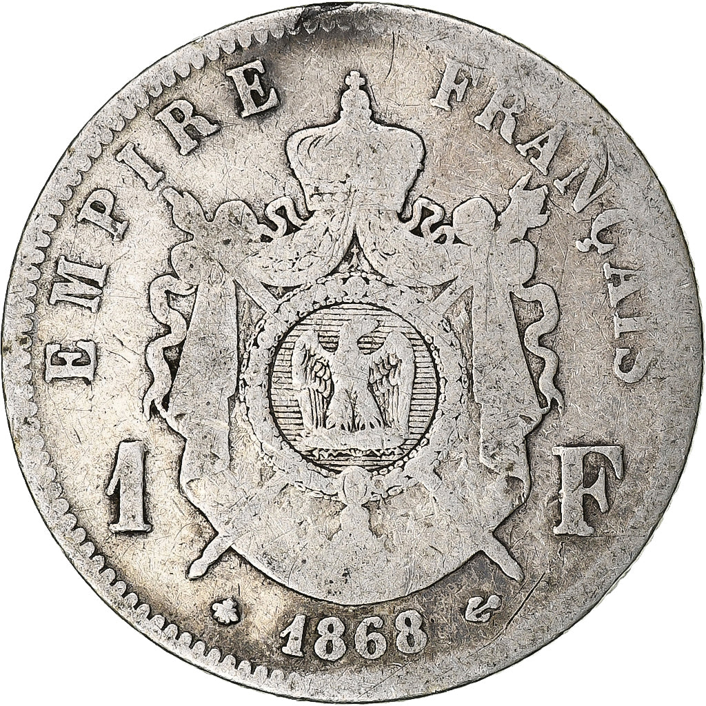 France, Napoléon III, Franc, 1868, Paris, Argent, B+