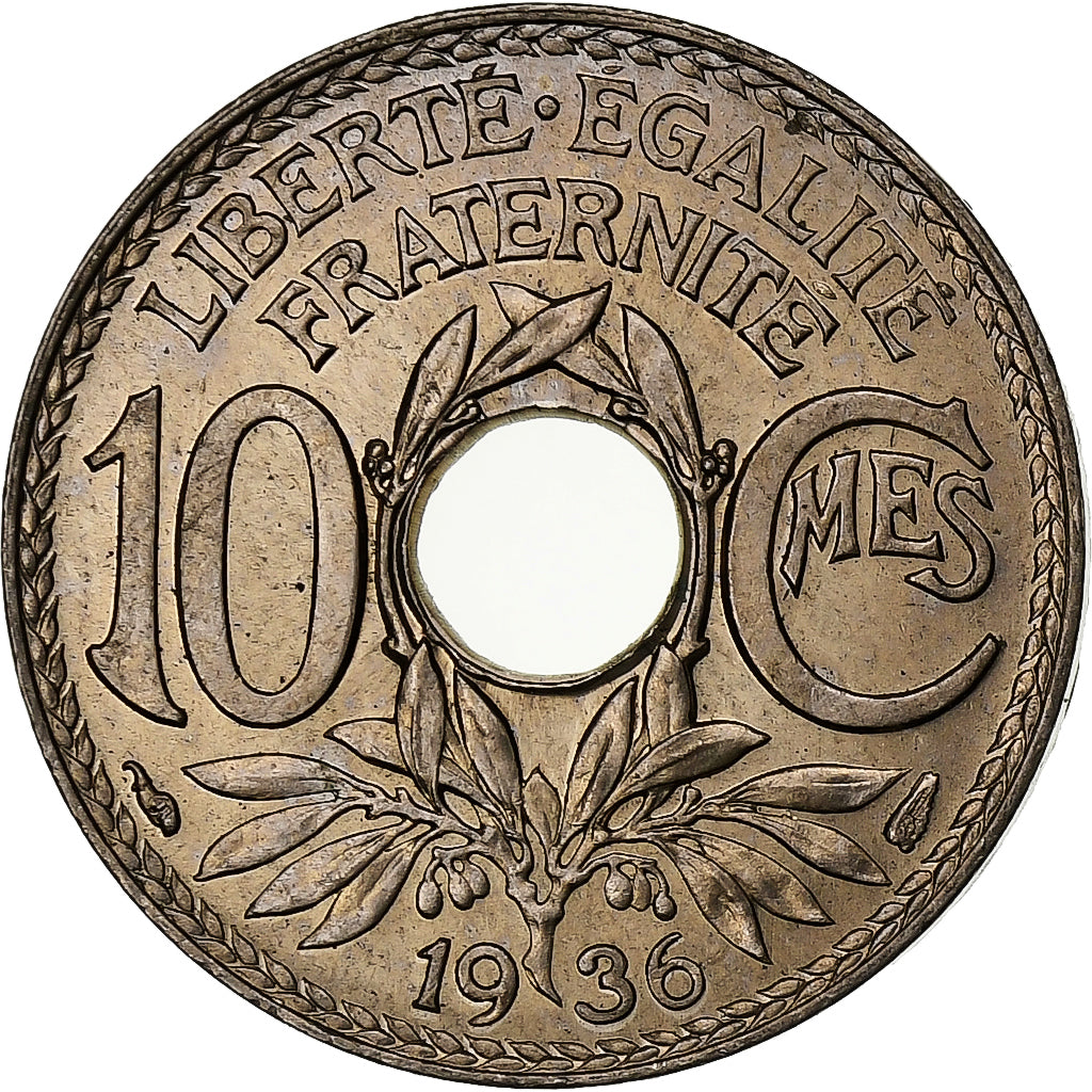 Francja, 10 Centimes, Lindauer, 1936, Paris, Miedź-Nikiel, MS(63)