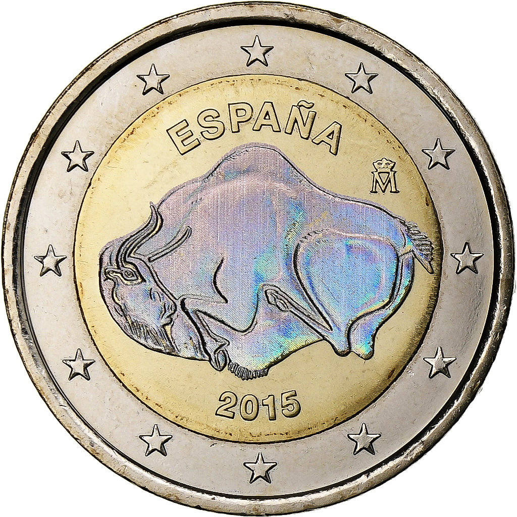 Spain, 2 Euro, Cave of Altamira, Iridescent, 2015, Madrid, Bi-Metallic, MS(63)