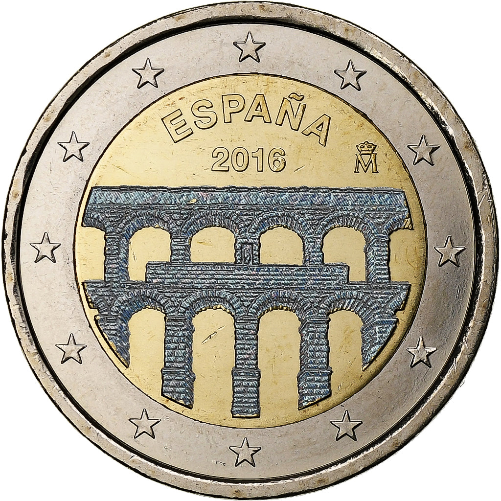 Espagne, 2 Euro, Aqueduc de Ségovie, Iridescent, 2016, Madrid, Bimétallique