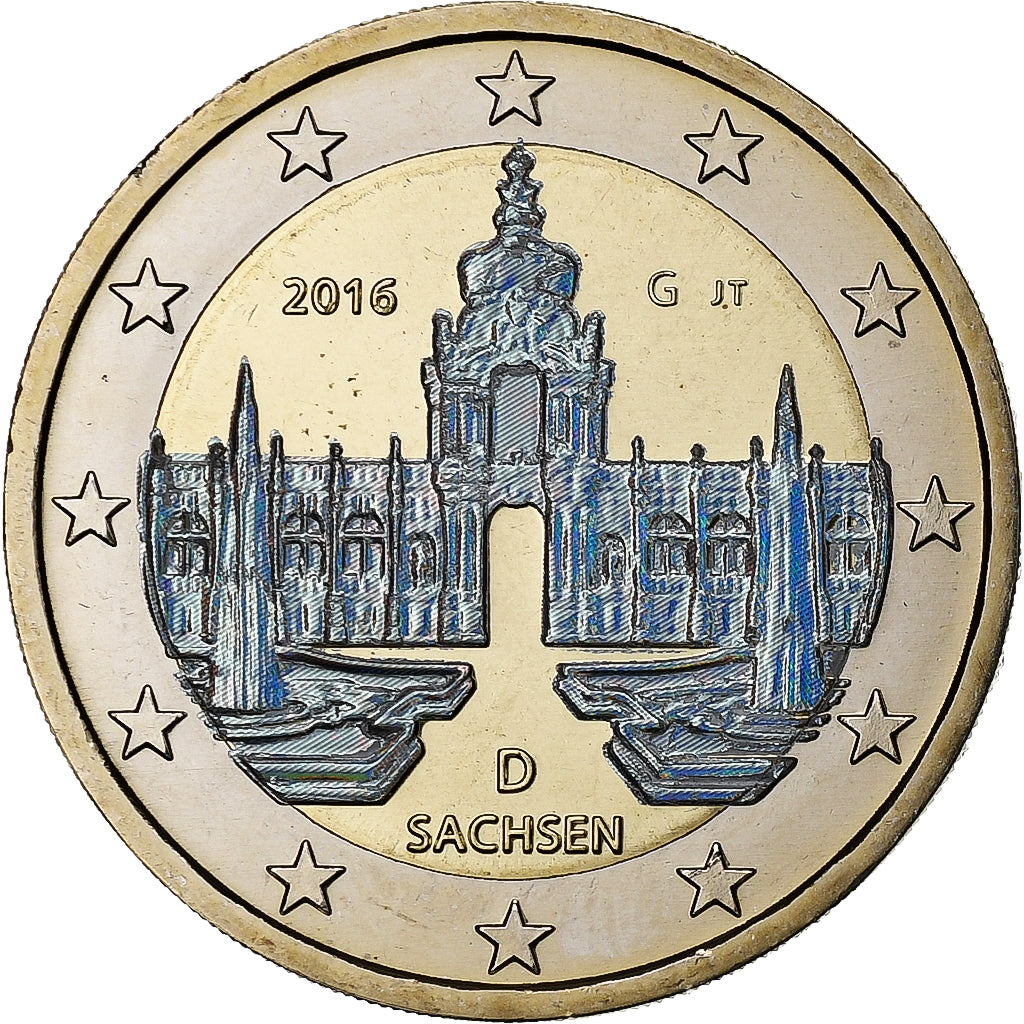 Niemcy, 2 Euro, Sachsen, Iridescent, 2016, Karlsruhe, Bimetaliczny, MS(63)