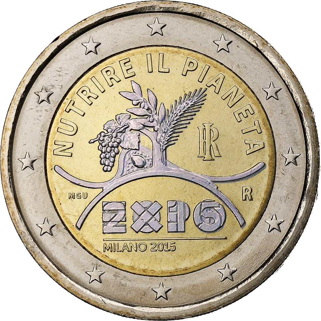 Italie, 2 Euro, Expo Milano, Iridescent, 2015, Rome, Bimétallique, SPL