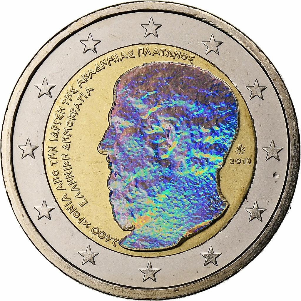 Greece, 2 Euro, Platonic Academy, Iridescent, 2013, Athens, Bi-Metallic, MS(63)