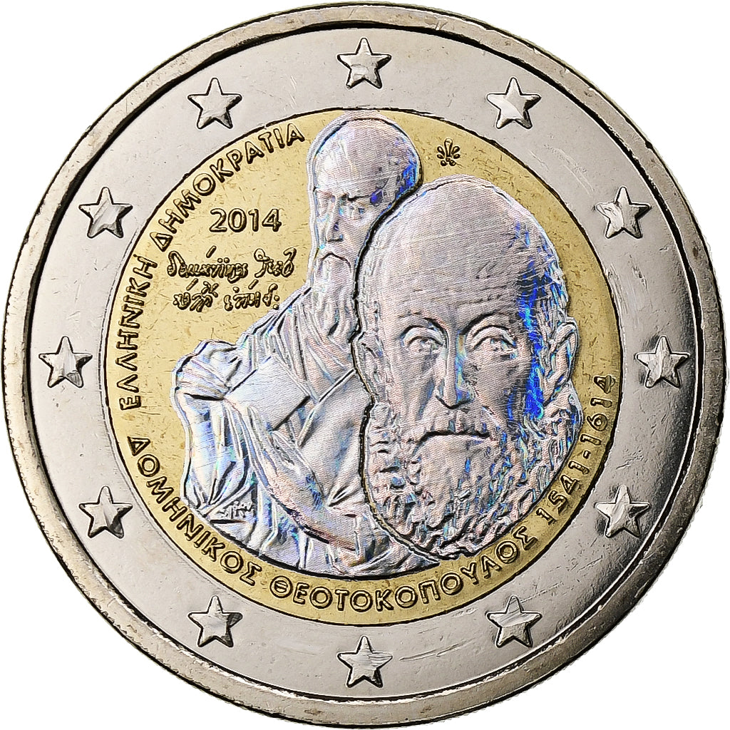 Greece, 2 Euro, El Greco, Iridescent, 2014, Athens, Bi-Metallic, MS(63)
