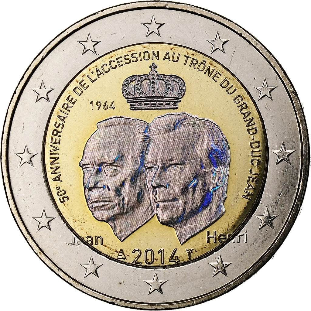 Luxembourg, 2 Euro, 50th Anniversary - Accession of Grand-Duc Jean, Iridescent