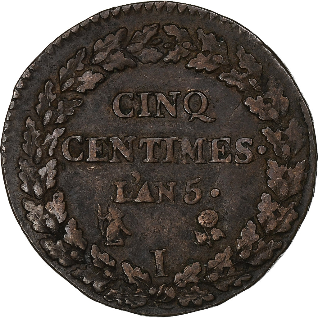 France, 5 Centimes, Dupré, AN 5, Limoges, Copper, VF(20-25), Gadoury:126