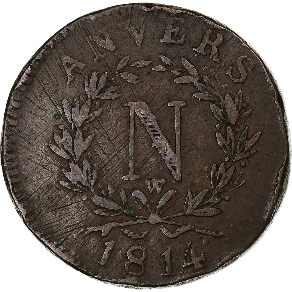 Francja, Napoleon I, 10 Centimes, 1814, Lille, Miedź, VF(20-25), Gadoury:191c