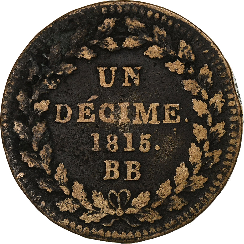 Frankreich, Napoleon I, 10 Centimes, 1815, Strasbourg, Kupfer, S, Gadoury:195