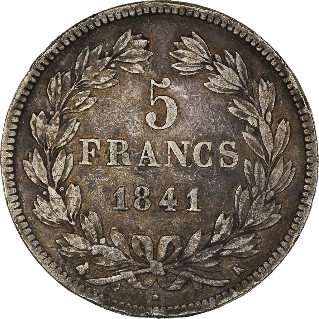 Moneda, Francia, Louis - Philippe, 5 Francs, 1841, Bordeaux, BC+, Plata