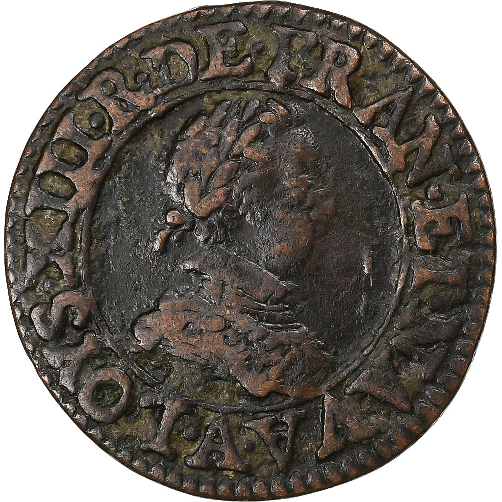 Francia, Louis XIII, Double Tournois, 1613, Paris, Cobre, BC+