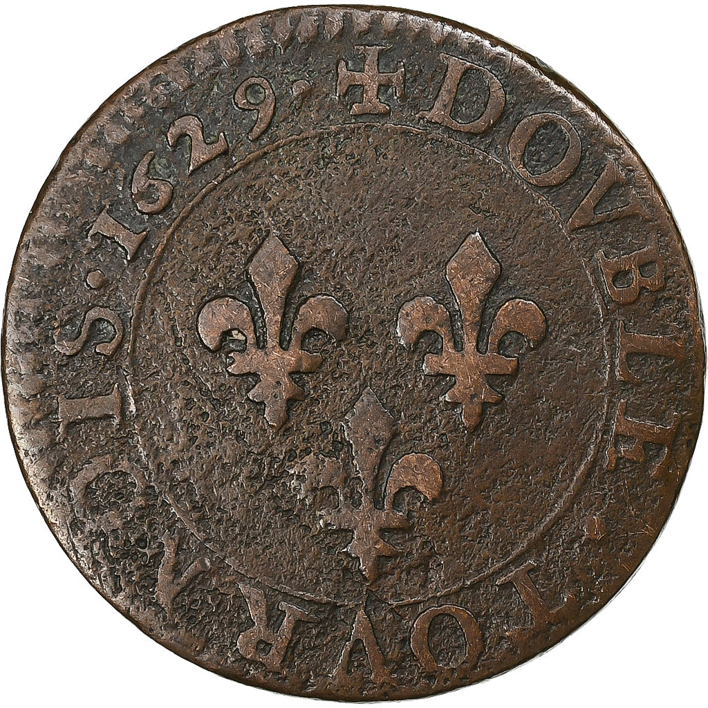 Frankrijk, Louis XIII, Double Tournois, 1629, Paris, Koper, FR