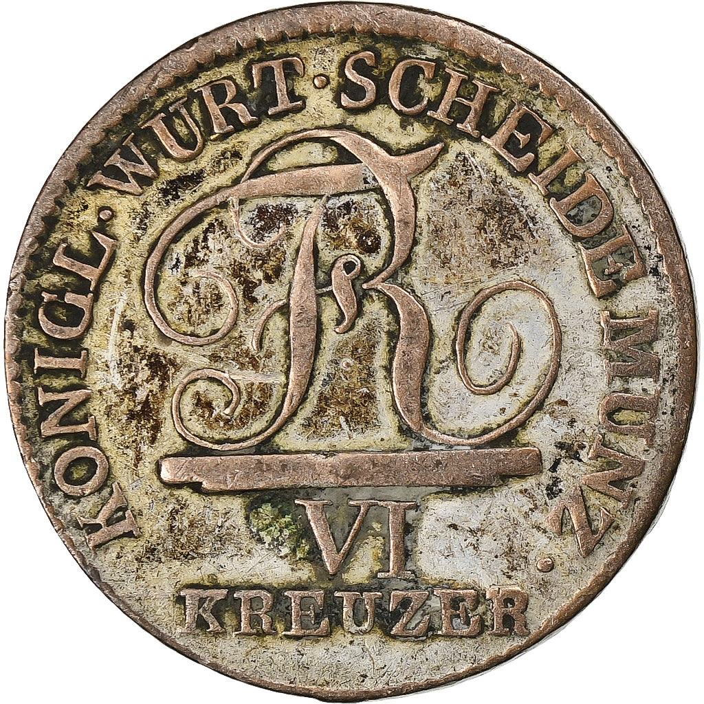 Kingdom of Württemberg, Friedrich I, 6 Kreuzer, 1809, Biglione, BB