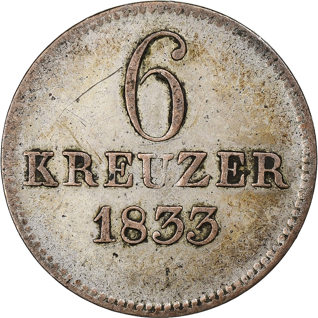 Landgraviate of Hessen-Kassel, Wilhelm II, 6 Kreuzer, 1833, Lingote, VF(20-25)