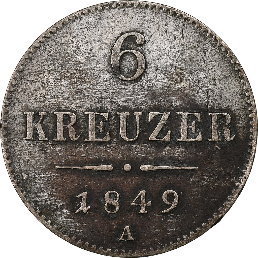 Austria, 6 Kreuzer, 1849, Vienna, Billon, AU(50-53)