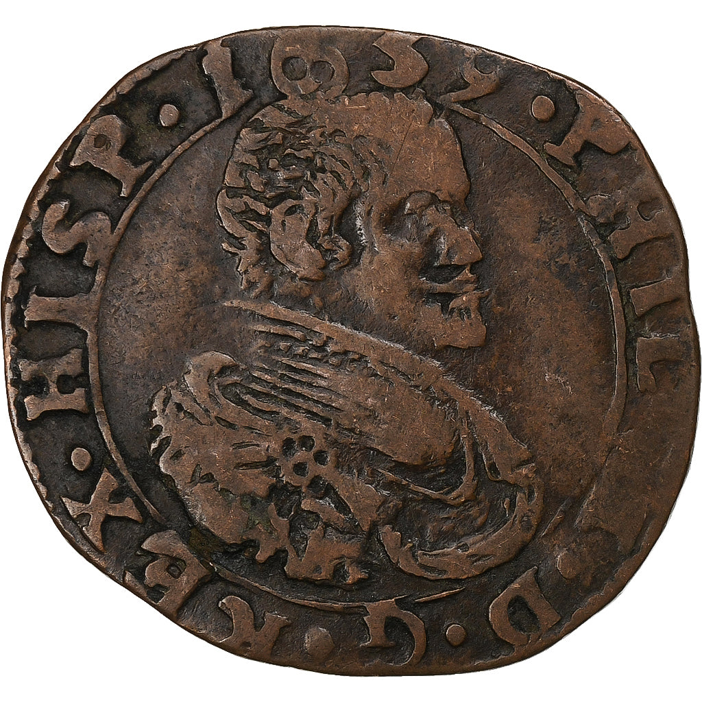 French States, Artois, Philippe IV, Liard, 1639, Arras, Copper, VF(20-25)