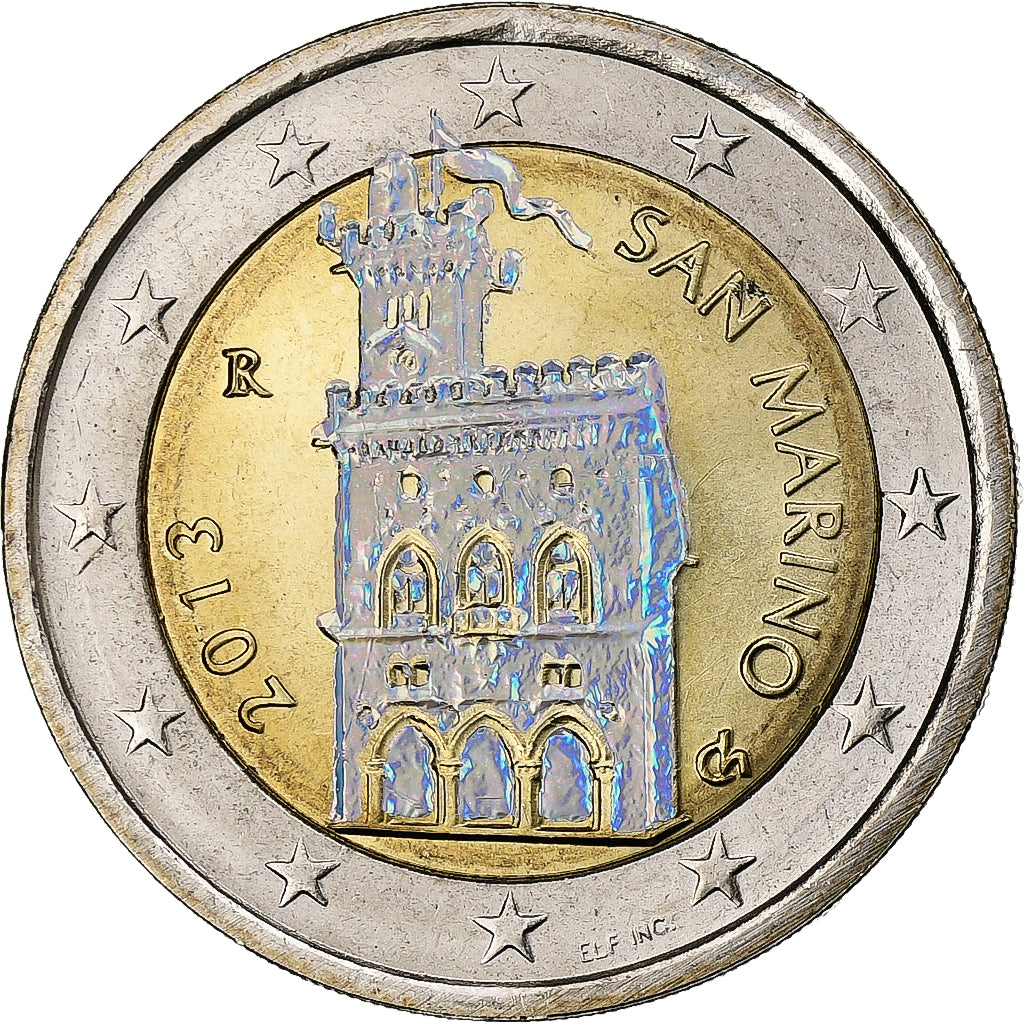 San Marino, 2 Euro, Iridescent, 2013, Rome, Bimetálico, MS(63)