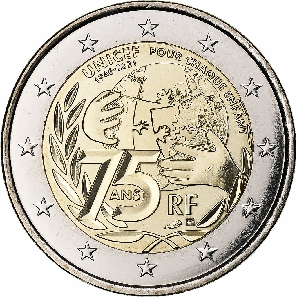 France, 2 Euro, 75 Anniversary UNICEF, 2021, Pessac, Bi-Metallic, MS(63)