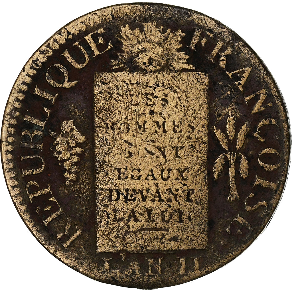 France, Sol à la balance Françoise, AN II, Metz, Copper, VF(20-25), Gadoury:21