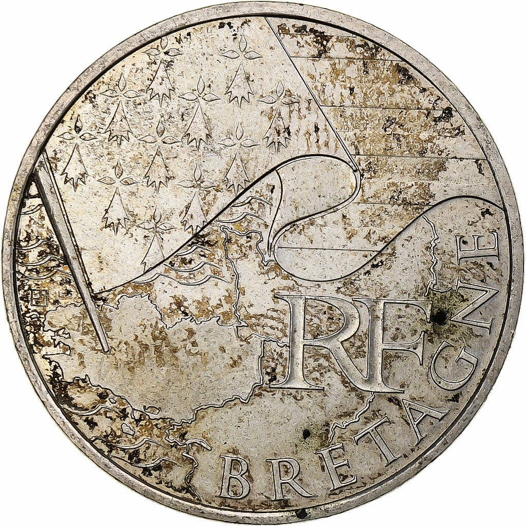 França, 10 Euro, Bretagne, 2010, Pessac, Prata, MS(60-62)