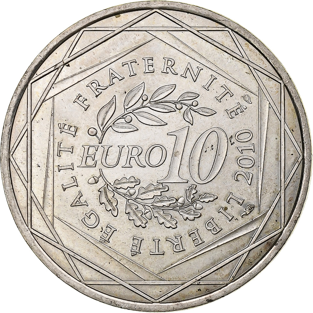 França, 10 Euro, Bretagne, 2010, Pessac, Prata, MS(60-62)