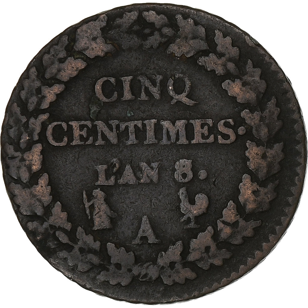 Francia, 5 Centimes, Dupré, AN 8/5, Paris, Rame, MB