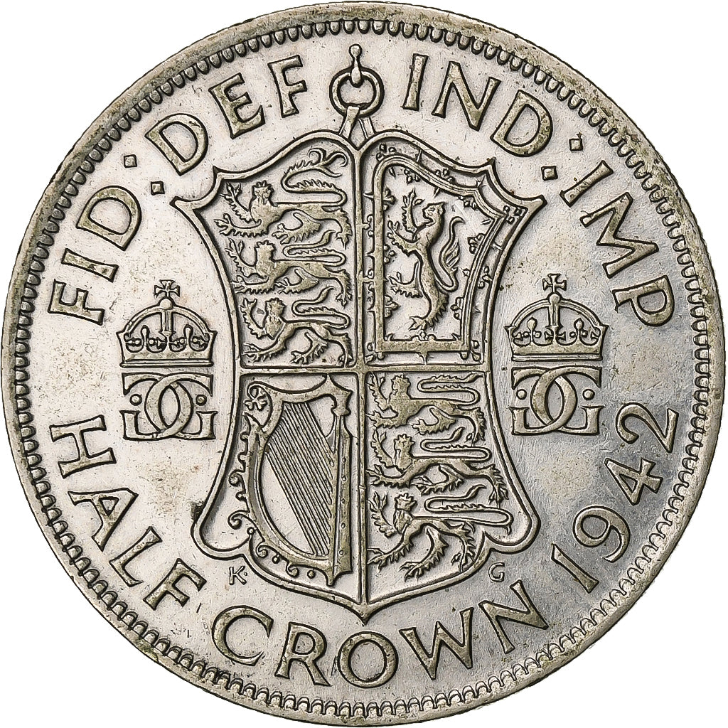 Grã-Bretanha, George VI, 1/2 Crown, 1942, British Royal Mint, Prata, EF(40-45)