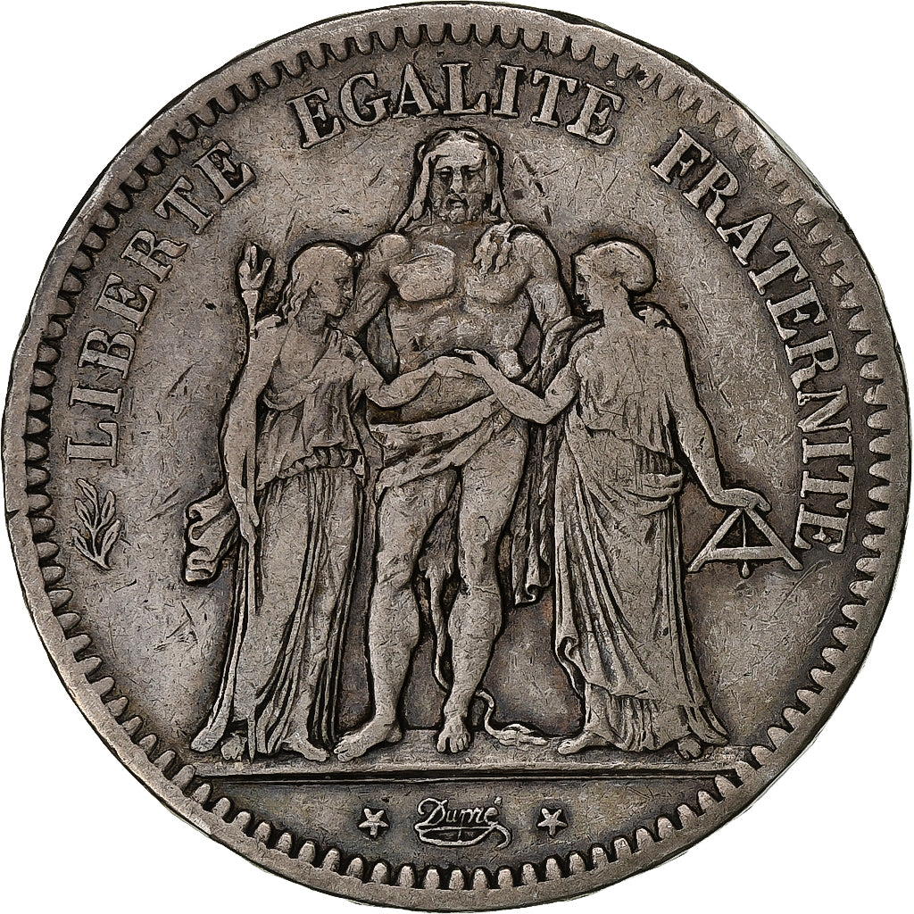 France, 5 Francs, Hercule, 1848, Paris, Silver, VF(20-25)