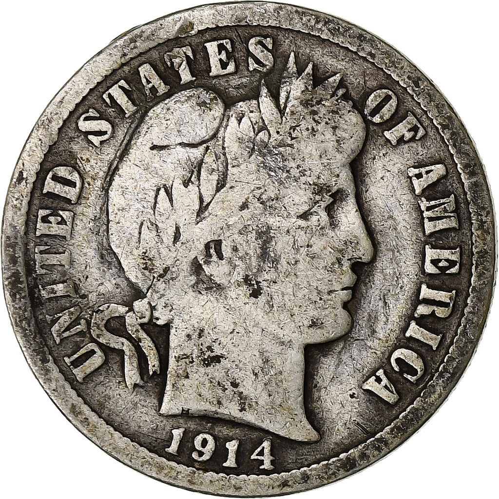 Estados Unidos da América, Dime, Barber, 1914, Philadelphia, Prata, VF(20-25)
