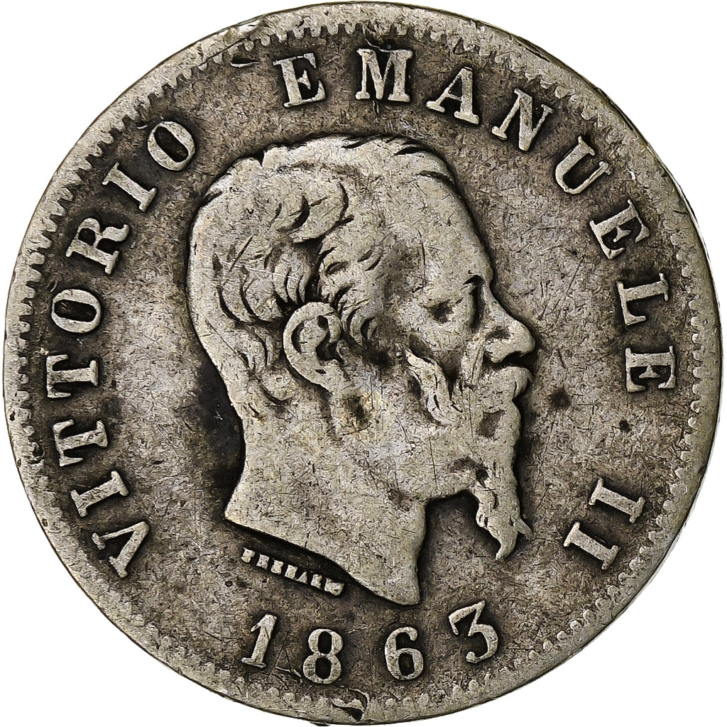 Włochy, Vittorio Emanuele II, Lira, 1863, Torino, Srebro, VF(20-25)