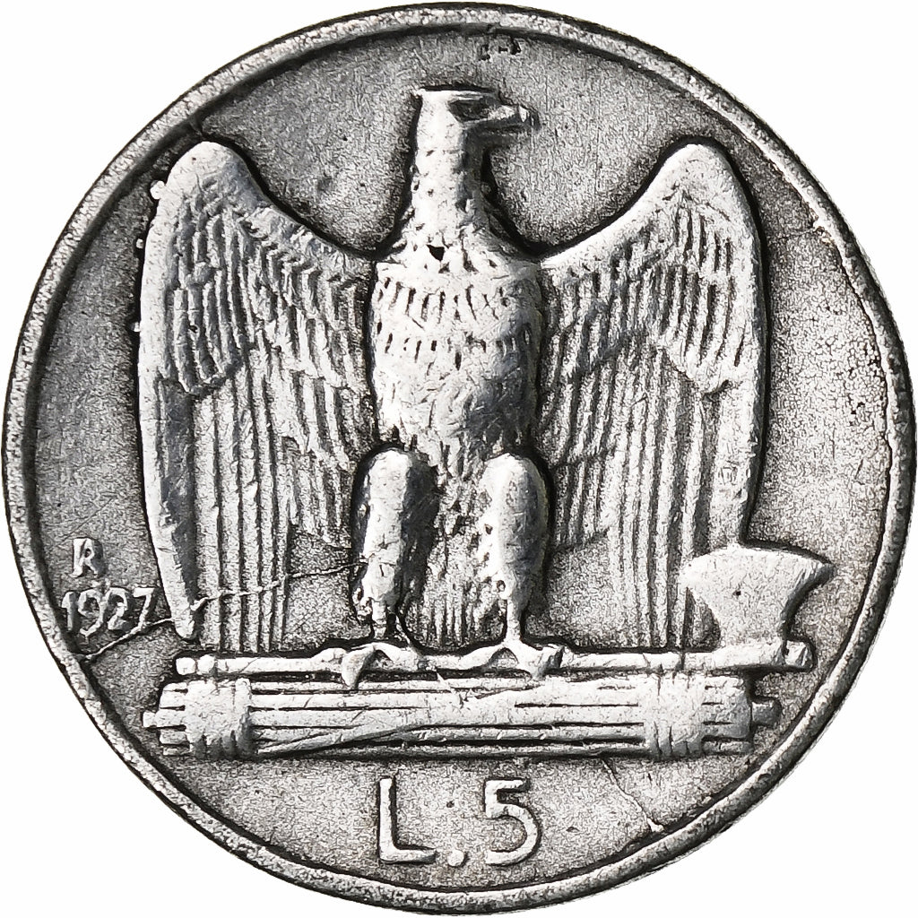 Włochy, Vittorio Emanuele III, 5 Lira, 1927, Rome, Srebro, VF(20-25)