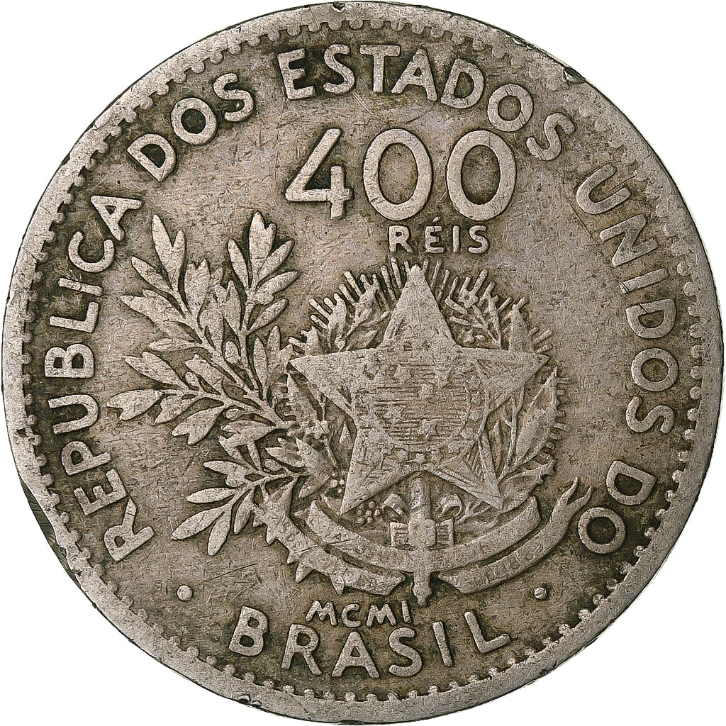 Brazil, 400 Reis, 1901, Rio de Janeiro, Copper-nickel, VF(20-25)