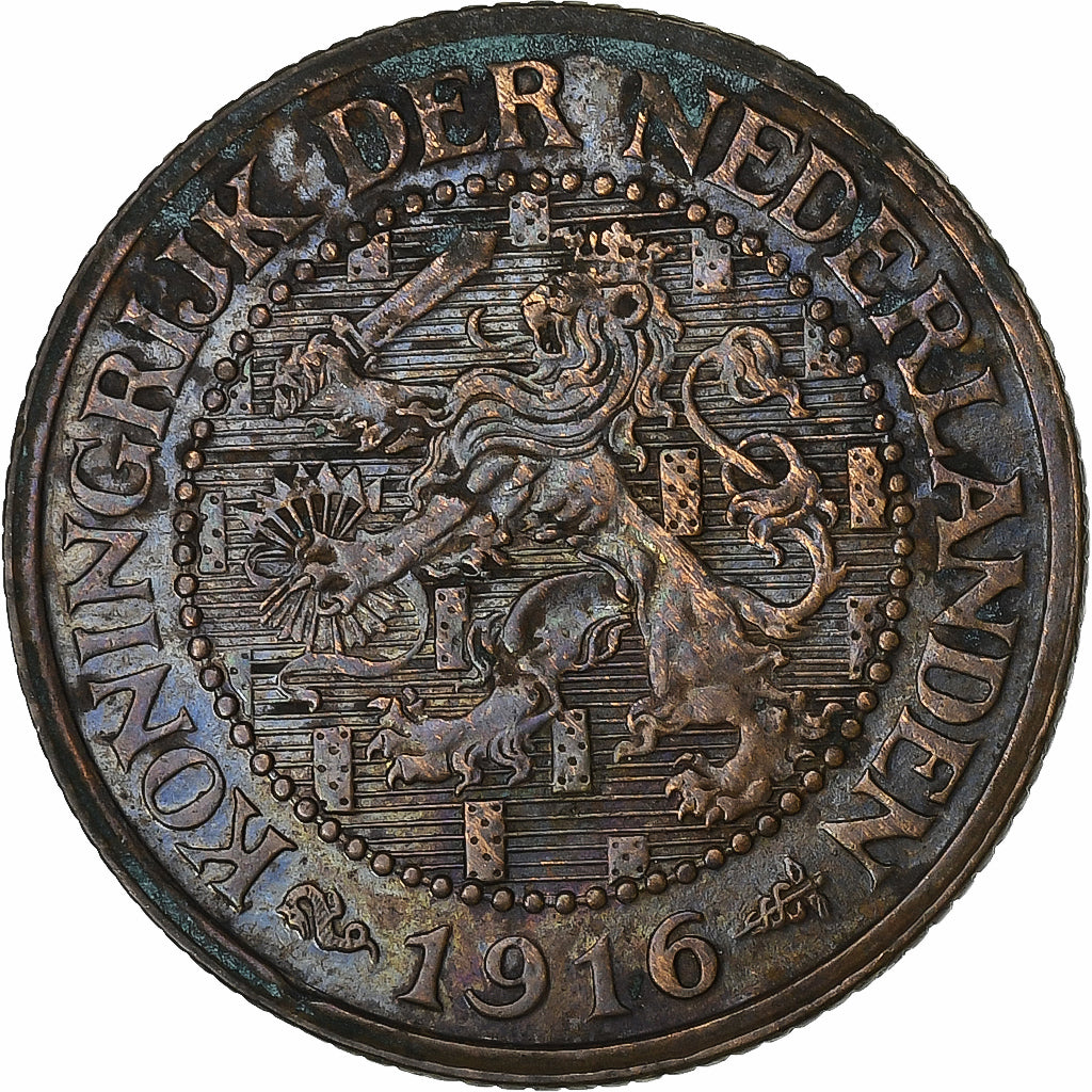 Holandia, Wilhelmina I, 2-1/2 Cent, 1916, Utrecht, Brązowy, EF(40-45)